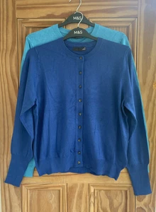 Ex M&S Collection New Crew Neck Button Cardigan Top Blue Size 16 - 24 - Picture 1 of 2
