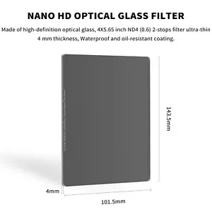 Universal 4X5.65"ND0.6(2-stop) Square Neutral Density Filter Glass for Matte Box - Picture 1 of 10