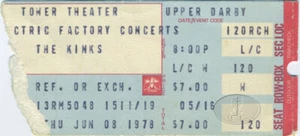 Talón de entradas de concierto de The Kinks 1978 Tour sin usar - Imagen 1 de 1