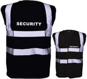 Hi Vis Black Vest SECURITY Visibility Viz Reflective Strips Front Back Print - Picture 1 of 1