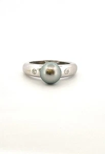 Bague en or blanc 18 carats perle de Tahiti et diamants - Picture 1 of 9