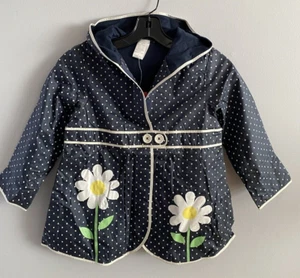 Gymboree Wish You Were Here Polka Dot Raincoat Navy White Hood Lined Size 5 NWT - Picture 1 of 4