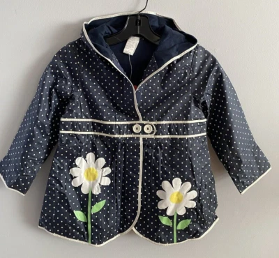 Gymboree Wish You Were Here Polka Dot Raincoat Navy White Hood Lined Size 5 NWT - Image 1 of 4