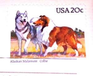 Dogs - Malamute and Collie - 1984 22kt Golden Replica Stamps - Gold Replicas - Picture 1 of 4