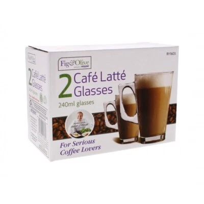  Latte Glasses 240 ml Hot Tea Coffee Mugs Cups Tassimo Nespresso Bosch Gusto x 2 - Image 1 of 4