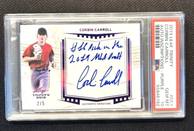 Corbin Carroll Auto Purple /5 PSA 10 2019 Leaf Trinity Inscriptions Pop 1 - Image 1 of 4