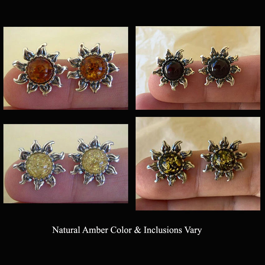 PENDIENTES SOL LIMÓN, CEREZA, MIEL o ÁMBAR VERDE Y PLATA ESTERLINA Foto 1 de 1