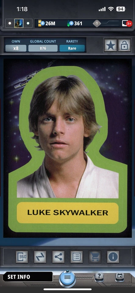 Topps Star Wars Digital Card Trader Luke Skywalker 1977 Series 2 Sticker Award - Image 1 of 1