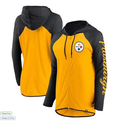 Pittsburgh Steelers Fanatics Women's Script Full-Zip Hoodie - Gold/Black Size M - Image 1 of 4