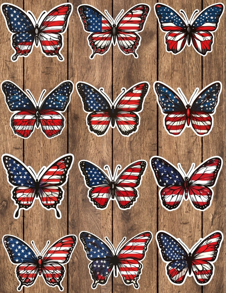 Patriotic Butterfly Die Cut Vinyl Stickers Set Scrapbooking Laptop Waterbottle Foto 1 de 1