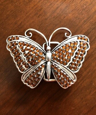 Пряжка для ремня женская металлическая стильная бабочка монарх коричневые стразы бабочки - Изображение 1 из 2