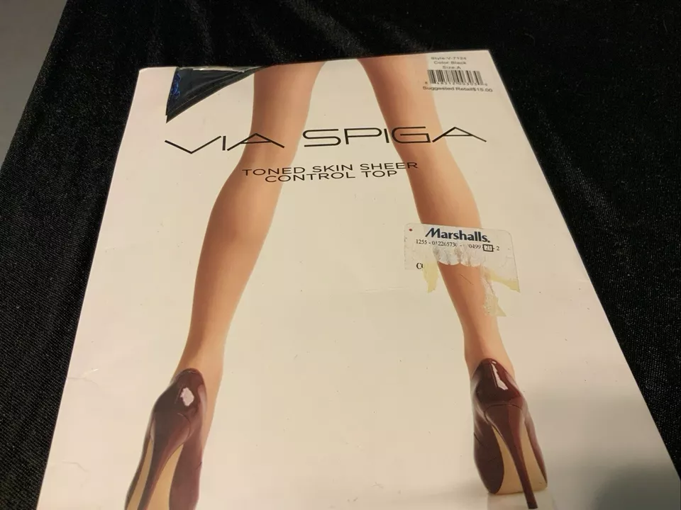 NUEVO CON ETIQUETAS VIA SPIGA Pantimedias Top Piel Tonificada Nailon Negro Miel Talla A Foto 1 de 1