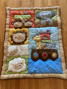 Kidsline Appliqued Baby Crib Comforter Blanket 30" X 40" Baby Animals Theme