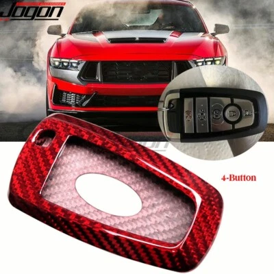 Para Ford Mustang S650 S550 GT 2021-24 Rojo Carbono Llavero Cubiertas Sin Llave 4 Botones Foto 1 de 4