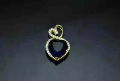 Colgante con halo de zafiro azul creado en laboratorio corte corazón de 3 quilates para mujer enchapado en oro amarillo de 14 k Foto 1 de 4