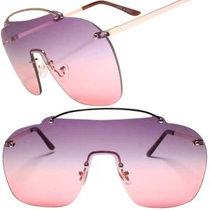 Shield Sunglasses Pink Purple Ombre Lens Rimless Fashion Sun Glasses - Picture 1 of 4