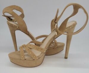 Fergie Reckless Tan Suede Women's Platform Heeled Sandals Shoes sz 8M