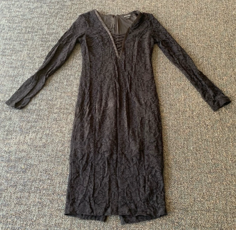 VESTIDO MARCIANO MANGA LARGA CORREA CUELLO EN V NEGRO FLORAL TALLA L ESTILO #2G75Y6028Z Foto 1 de 4