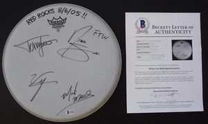 Cabezal de batería Motley Crue All 4 Band Firmado Autografiado Beckett Certificado BAS 12" - Imagen 1 de 3
