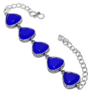 Sapphire Quartz Gemstone Silver Plated Jewelry Bracelet 7-8" - Picture 1 of 1