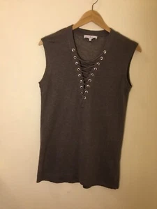 Iro Tissa Gray Linen scoop neck lace up Tank ￼￼Top Sz S - Picture 1 of 5