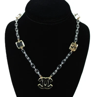 Colar de corrente CHANEL 01P plástico transparente e amarelo ouro metal CC ICE CUBE 17,5" - Imagem 1 de 4