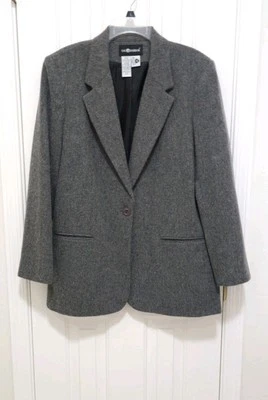 NUEVO Abrigo Chaqueta Blazer Sag Harbor Mezcla Lana Marca Lana 14 Grande Gris Forrado Bolsillo Foto 1 de 4