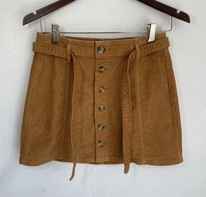 Minifalda American Eagle talla 0 tiro alto línea A lazo cintura pana tostado óxido AEO - Imagen 1 de 9