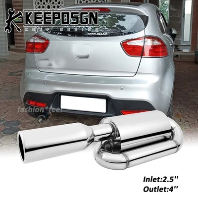 Silenciador de escape 2,5 pol. entrada duplo loop ressonador ponta de tubo traseiro para Kia Rio KDM - Imagem 1 de 4