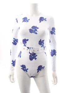 Emilia Wickstead Ana bedruckter Badeanzug mit Gürtel / blau, weiß - Bild 1 von 5