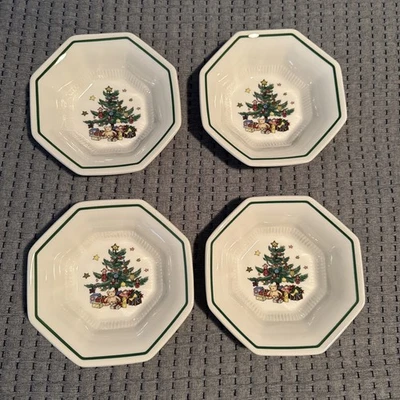 Juego de 4 cuencos de sopa de cereal multiusos Nikko Navidad Japón octágono 6 5/8 Foto 1 de 3