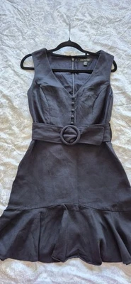 FOREVER NEW Linen Ruffle Frill Belted  Mini Dress in Navy Blue Floral Size 8 - image 1 of 4