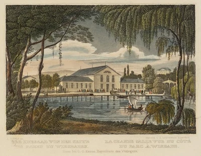 GRÜNEWALD (*1801) nach GLABACH (19.Jhd), Kursaal in Wiesbaden, um 1850, Sst. - Bild 1 von 4