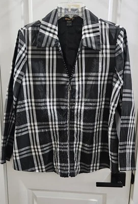 Chaqueta de mujer Jerry T a cuadros blanca y negra con cremallera estrás talla S Foto 1 de 4