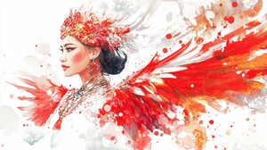 Quadro Stampa Poster Stampa Quadro Parete Copricapo Piuma Rosso Bianco Artistico Arte su Tela - Foto 1 di 22