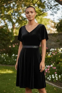 Ann Taylor Flatterärmel schwarz Samt Band Taille Kleid Gr. 10 Neu mit Etikett - Bild 1 von 9