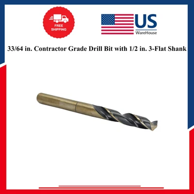 DRILL AMERICA 33/64 in. Contractor Grade Drill Bit with 1/2 in. 3-Flat Shank