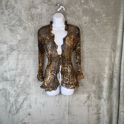 Blusa de Moda Bug Transparente Leopardo Volantes Corbata Frontal M Y2K Años 90 Baddie Fiesta Top  Foto 1 de 4
