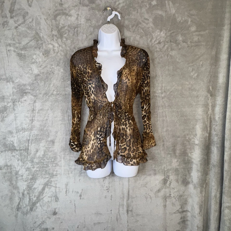 Blusa de Moda Bug Transparente Leopardo Volantes Corbata Frontal M Y2K Años 90 Baddie Fiesta Top  Foto 1 de 4