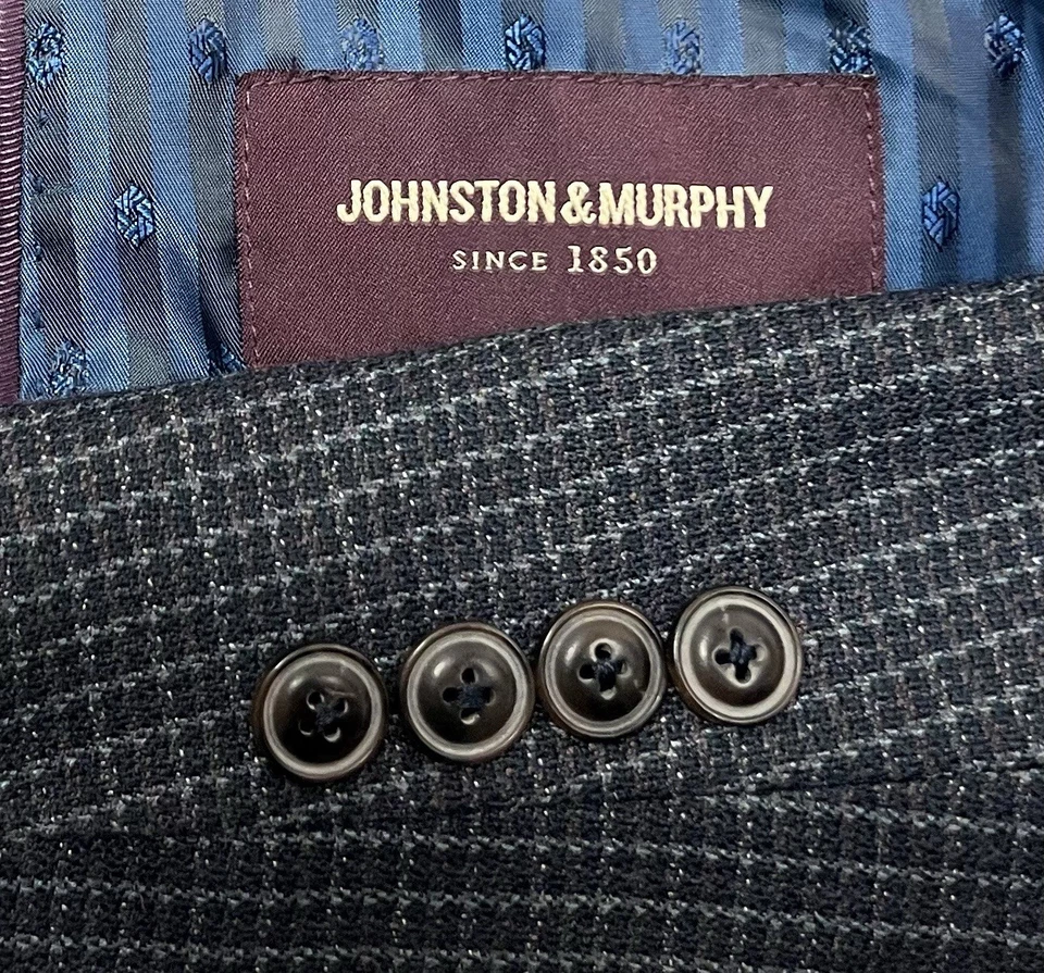 Johnston & Murphy Men's XXXL Navy Blue Silk/Wool Plaid 2-Button Blazer Jacket 3X - Image 1 of 4