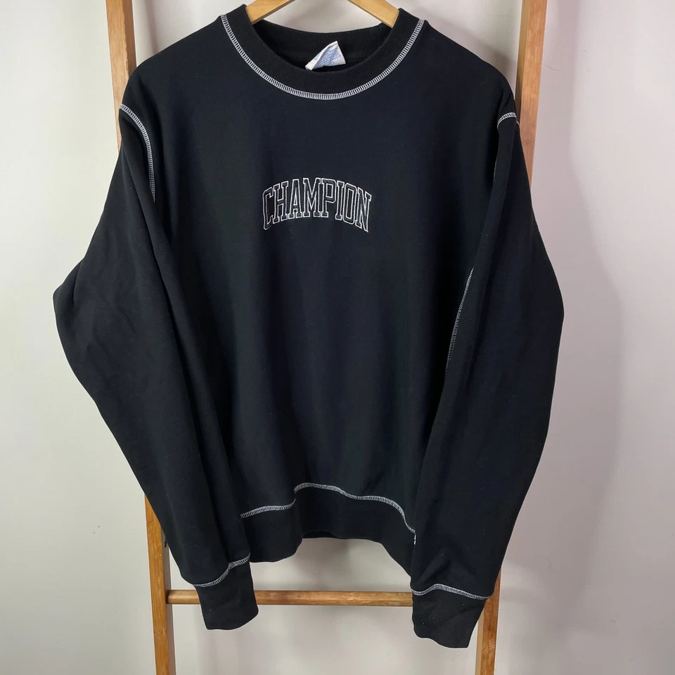 Champion Sweatshirt Mens Medium Black Reverse Weave Crew Neck Pullover Knit - image 1 of 4