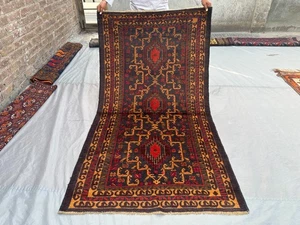3'9 x 6'6 ft Afghan Hand Knotted Vintage Oriental Wool Rug Tribal Area Floor Rug - Picture 1 of 10