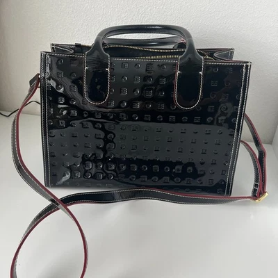 Arcadia Handbag Women Black Red Patent Leather Crossbody Shoulder Strap Business - Image 1 of 4