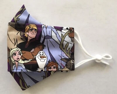 Hausgemachte Elsa Anna Olaf 100 % Baumwolle Stoff Gesichtsmaske für Kinder KOSTENLOSER VERSAND - Bild 1 von 3