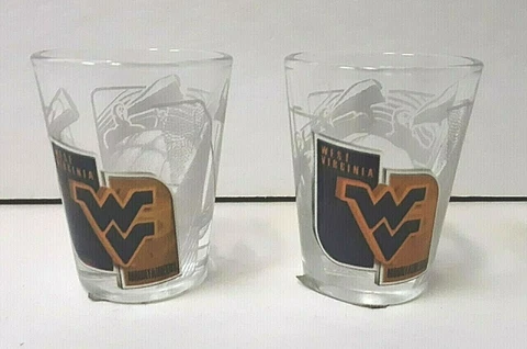 West Virginia Mountaineers NCAA Logo Etched Design Shot Glass ( set of two ) Cover