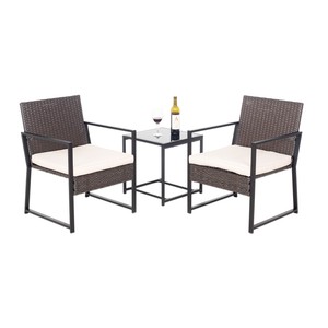 3 Pcs Patio Furniture Wicker Rattan Sectional Set Sofa Chair Cushion Yard Garden