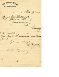 Orlando, Fl- The Arcade Hotel 1887 Letterhead Order for Milk - Picture 1 of 1