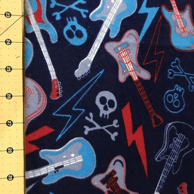 Guitars on Blue 27” X 42” Flannel fabric #1389a - Image 1 of 2