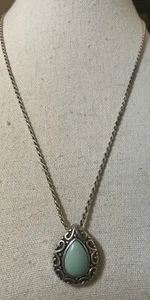 925 Light Blue Chrysoprase Pendant Rope Chain 17” Swirls Teardrop 13+ Grams - Picture 1 of 6