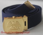 NEW GOLD EAGLE ADJUSTABLE NAVY BLUE CANVAS MILITARY GOLF WEB BELT VINTAGE BUCKLE